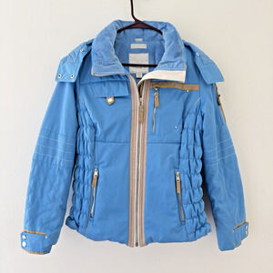 Obermeyer Hadley Ski Jacket Womens 10P Puffer Hooded Apres Y2K Snow Retro Blue